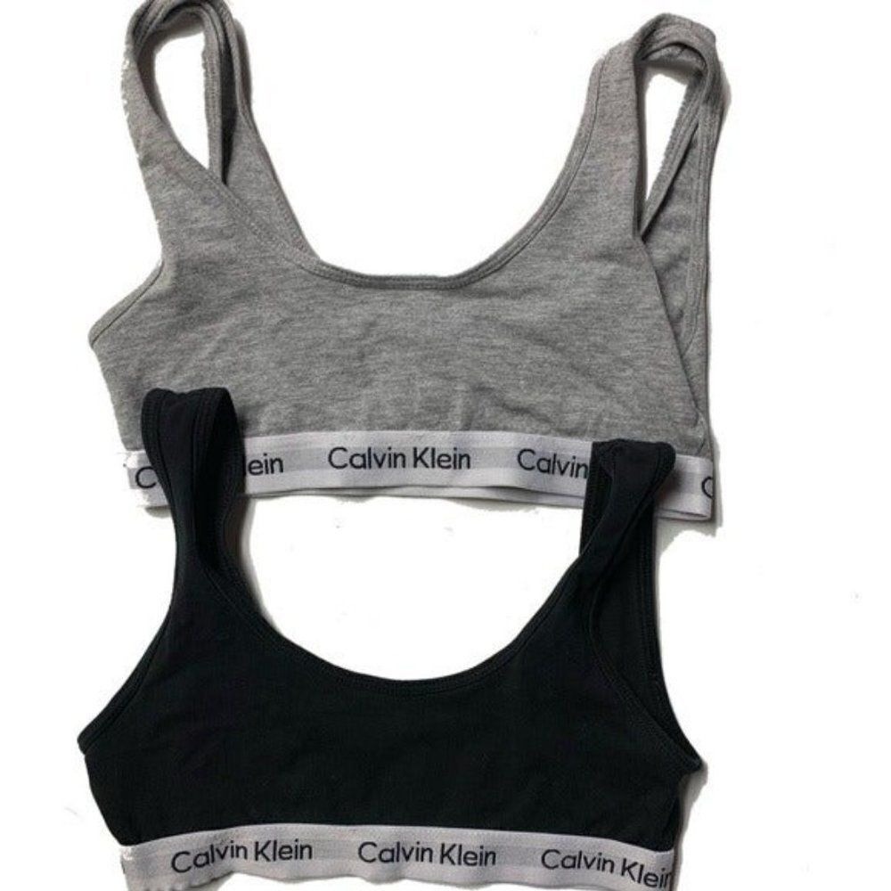 Calvin Klein Girls 2 Pack Bralette Size 8/10 Medium Black Gray Cotton Sports Bra